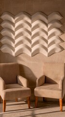 Fototapeta premium Modern Beige Armchairs 3D Wall Art Interior Design Home Decor Living Room