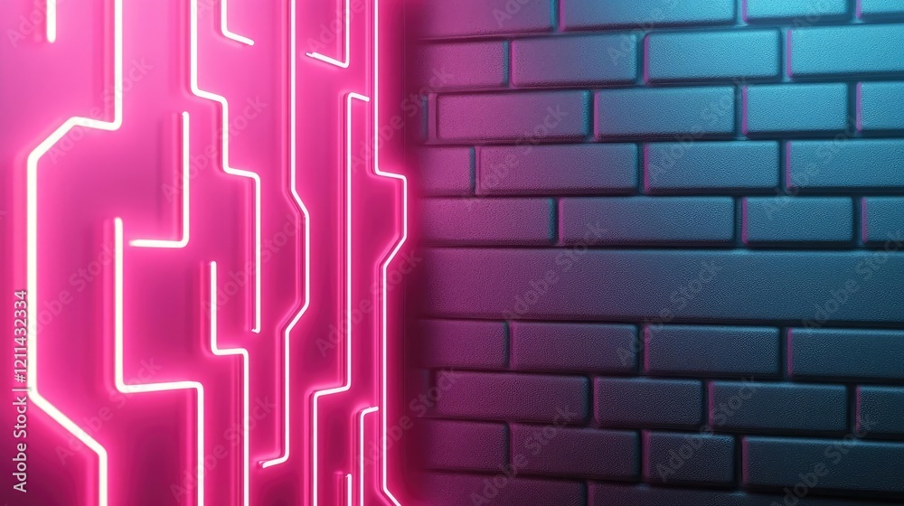 Poster student progress ai idea. futuristic neon light pattern on a textured wall, showcasing modern digita