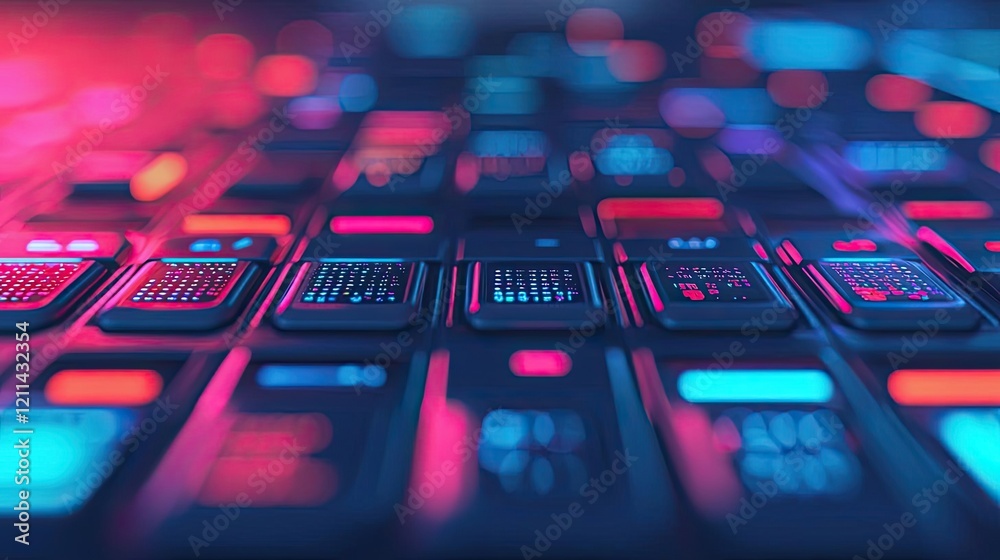 Poster Automated teaching ai idea. Close-up of a colorful, illuminated keyboard showcasing modern design and technology.