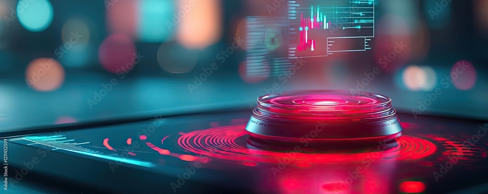 Aufkleber Interactive tools ai concept. Futuristic interface technology with a glowing red button and data visualization.