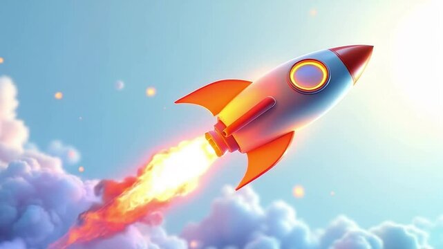 3d rocket emoji taking off and launching with flames and smoke with light blue background, investment stocks and crypto concept Generative AI