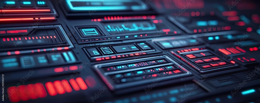 Poster Artificial intelligence ai idea. Futuristic digital interface with vibrant neon lights and intricate designs.