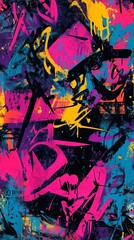 Neon graffiti chaos with bold brushstrokes and splashes