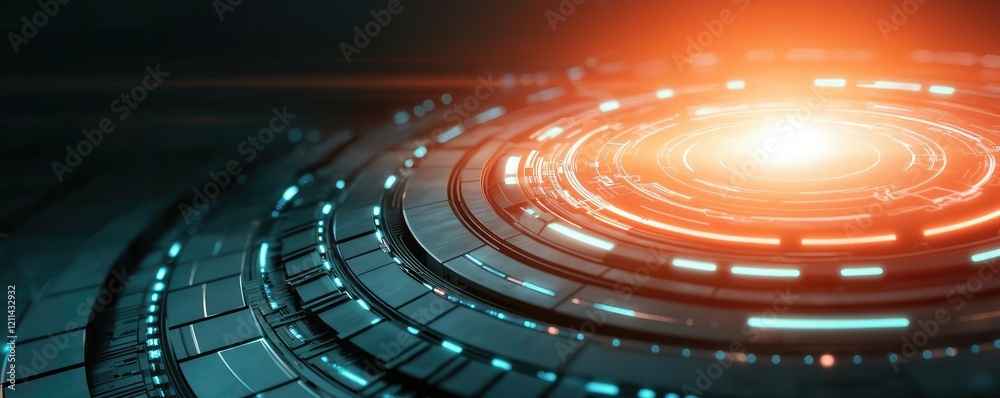 Aufkleber Interactive tools ai concept. Futuristic abstract design featuring glowing lines and circular patterns.