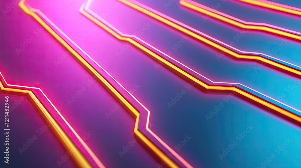 Poster adaptive technology ai concept. futuristic neon circuit design featuring vibrant colors and sleek li