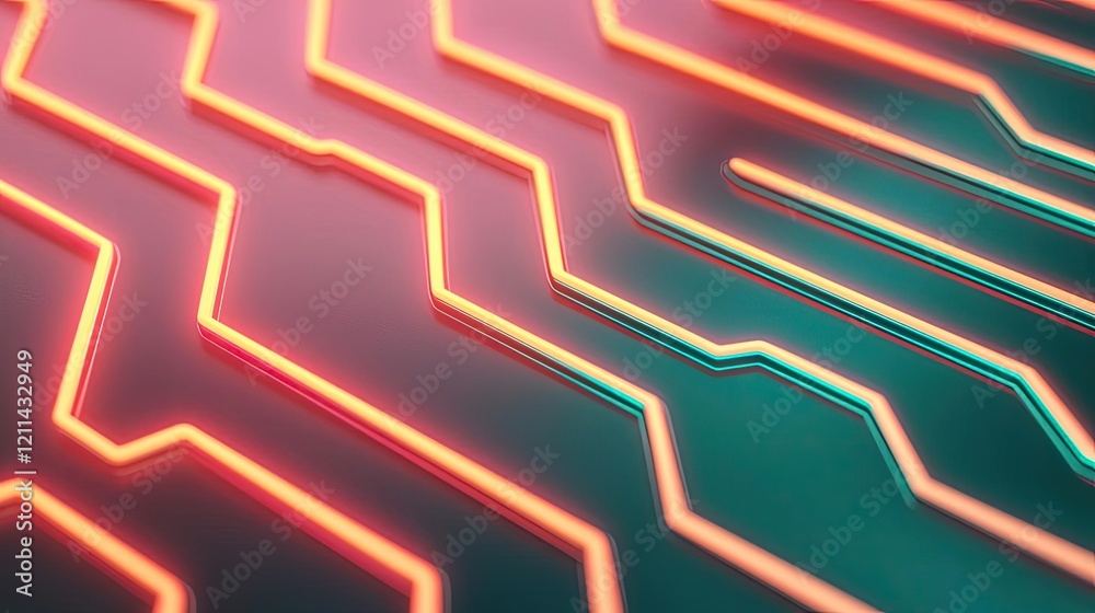 Poster Adaptive technology ai concept. Abstract circuit board design with neon lights in vibrant colors and modern style.