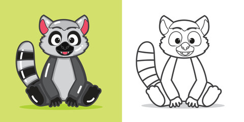 A cute Lemur cartoon illustration for a sticker, design element, or coloring book element