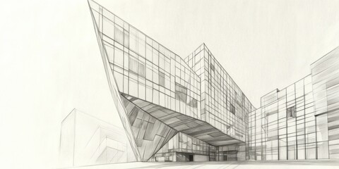 Fototapeta premium Architectural Sketch Modern Building Design