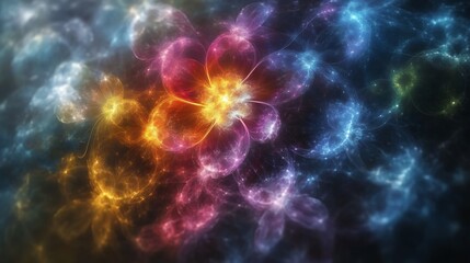 Fototapeta premium Abstract Cosmic Flower Nebula Glowing Brightly