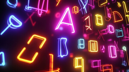 A vibrant representation of Boolean algebra symbols in glowing neon lights, set against a dark background