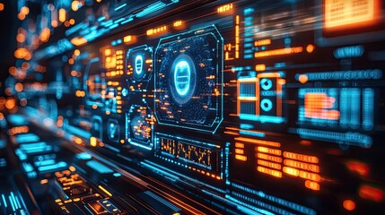 Obraz premium Intelligent tutoring ai concept. Futuristic digital interface displaying data and analytics in vibrant colors.