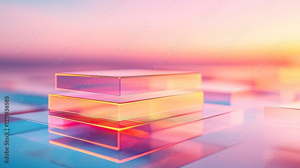 Poster Student progress ai idea. Abstract layered shapes with vibrant colors reflecting a sunset atmosphere.