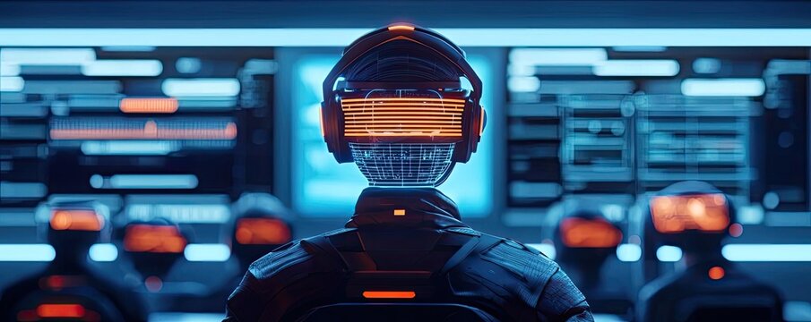 Intelligent tutoring ai concept. Futuristic scene with advanced technology and virtual reality in a control room.