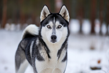 Obraz premium A Siberian Husky standing in the snow