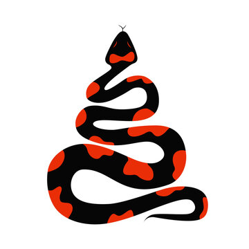Snake icon. Black and red rattlesnake. Simple snake silhouette, isolated vector illustration. 
