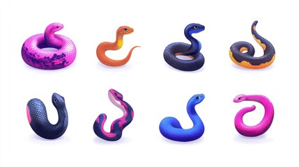 Obraz premium Cute and Colorful Snake Icon Set with Trendy Gradient Designs
