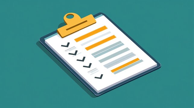 A detailed performance review form on a clipboard with highlighted sections for 'achieved' 'exceeded' and 'improvement needed.'