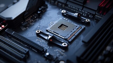 Fototapeta premium Close-up of a Computer Motherboard's CPU Socket