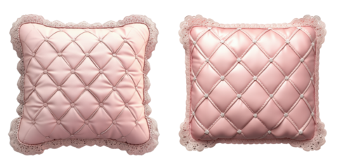 Elegant Pink Decorative Pillows with Quilted Design and Lace Trim