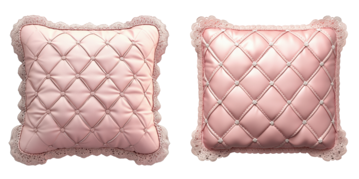 Elegant Pink Decorative Pillows with Quilted Design and Lace Trim