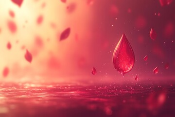 Crimson Dewdrop: A Romantic, Surrealist Scene with Falling Petals