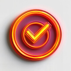 Glowing red neon checkmark icon inside a circular frame