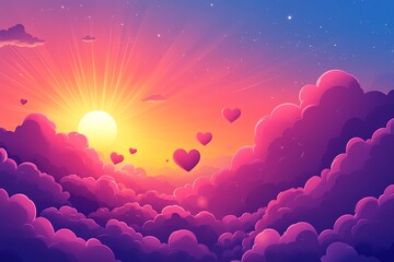 Sunrise Heartscape: A Vibrant, Romantic Cloudscape Illustration