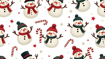Seamless Pattern of Snowmen and Candy Canes