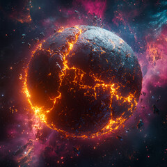 Shattered Planet Floating in a Cosmic Nebula, Surreal Sci-Fi Art