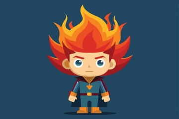 A unique character featuring striking fire hair stands confidently, ready for an adventure in a creative design Fire hair Customizable Semi Flat Illustration