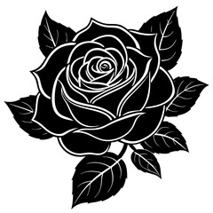 Graceful Rose Silhouette on White