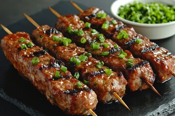 Delicious Grilled Beef Kebabs with Green Onions