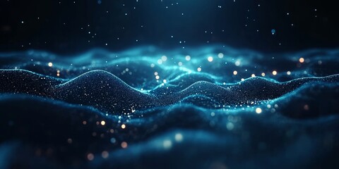 Abstract blue particle wave background.