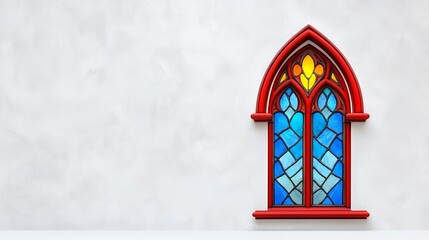 Colorful Stained Glass Window with Red Frame and Modern Background