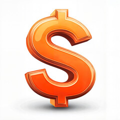  Shiny 3D dollar sign icon in orange color on white background
