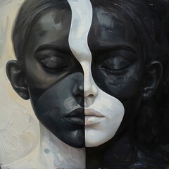Dual Faces with black and white, equality concept