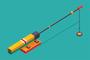 A bright, isometric design of a customizable fishing rod ready for an outdoor adventure Fishing rod Customizable Isometric Illustration