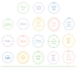 シンプルな飾りフレームのベクターイラストセット。リボン、手書き風、見出し、線、飾り枠