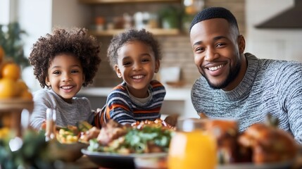 Happy family Thanksgiving dinner kitchen portrait