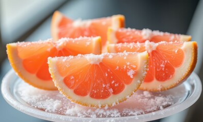 Delicious pink grapefruit slices with salt