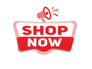 Shop now vector element for modern banner or website advertising template. Poster or icon, business concept.