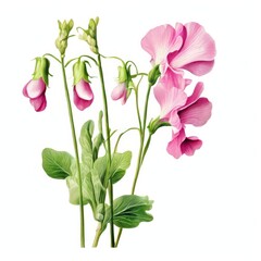 the AI Image Generator, Botanical Illustration of Pink and White Snapdragons