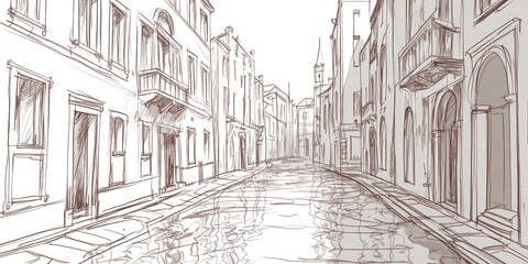 Obraz premium Sketch of a Venetian Canal Street Scene
