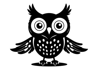 Title: Owl Baby Black and White Isolated Icon .Owl Minimalist and Flat Logo .Owl, Black and White Vector illustration.Owl Baby Minimalist and Flat Logo .Owl Baby, Black and White Vector illustration.
