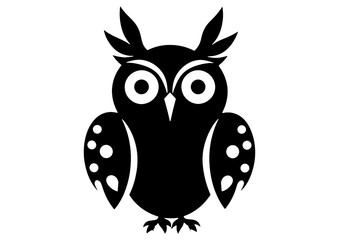 Title: Owl Baby Black and White Isolated Icon .Owl Minimalist and Flat Logo .Owl, Black and White Vector illustration.Owl Baby Minimalist and Flat Logo .Owl Baby, Black and White Vector illustration.