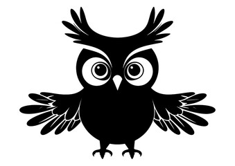 Title: Owl Baby Black and White Isolated Icon .Owl Minimalist and Flat Logo .Owl, Black and White Vector illustration.Owl Baby Minimalist and Flat Logo .Owl Baby, Black and White Vector illustration.