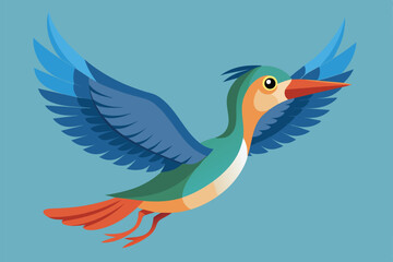 Obraz premium A vivid bird soars gracefully through a clear blue sky with elegantly spread wings Flying bird Customizable Semi Flat Illustration