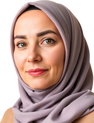 Naklejka premium Middle aged Muslim woman with hijab headscarf isolated on transparent background