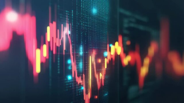 Dynamic financial market visualization with vibrant graphical patterns