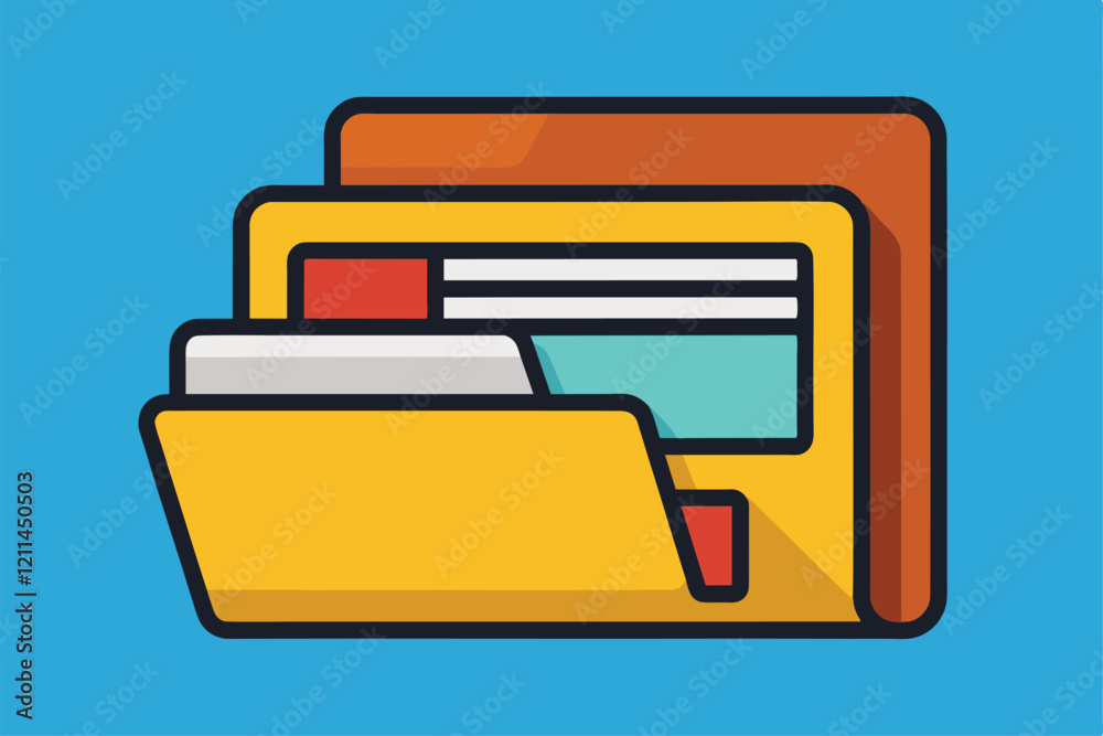 Poster a set of stylish folder icons in vibrant colors for organizing digital files and enhancing user inte